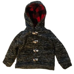 Carters Baby Boy Toggle Button Gray Jacket Fleece Lined Plaid Hood Size 18mo